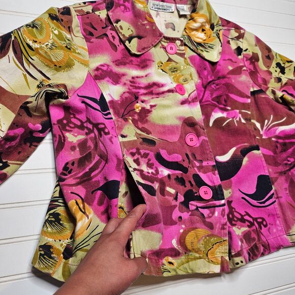 Vintage Floral Jacket Women’s Large Retro Button-Up Lightweight Spring Coat - Picture 5 of 7